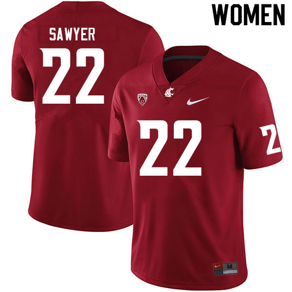 Women #22 Jaxon Sawyer Washington State Cougars College Football Jerseys Sale-Crimson